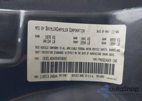 2005 Dodge Stratus Sxt z USA, uszkodzony, nr VIN 1B3EL46XX5N559642